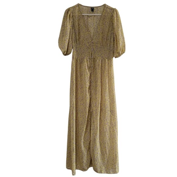Wild Fable Women's Sheer Maxi Dress Yellow, Medium, Boho, Duster, Puffy Sleeve - Picture 1 of 14